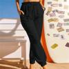 CHGBMOK Women's Cotton Linen Pants Elastic Drawstring Waist Harem Pants with Pockets Casual Solid Color Light Weight Trousers view 2