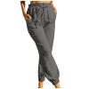 CHGBMOK Women's Cotton Linen Pants Elastic Drawstring Waist Harem Pants with Pockets Casual Solid Color Light Weight Trousers