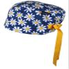 CALOMED Scrub Cap for Women and Men, Euro Style Scrub Caps, Working Hat, Head Cover with Ribbon Ties and Buttons, Long or Short Hair (Daisies on Navy Blue) view 1