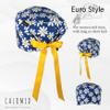 CALOMED Scrub Cap for Women and Men, Euro Style Scrub Caps, Working Hat, Head Cover with Ribbon Ties and Buttons, Long or Short Hair (Daisies on Navy Blue) view 2