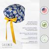 CALOMED Scrub Cap for Women and Men, Euro Style Scrub Caps, Working Hat, Head Cover with Ribbon Ties and Buttons, Long or Short Hair (Daisies on Navy Blue) view 4