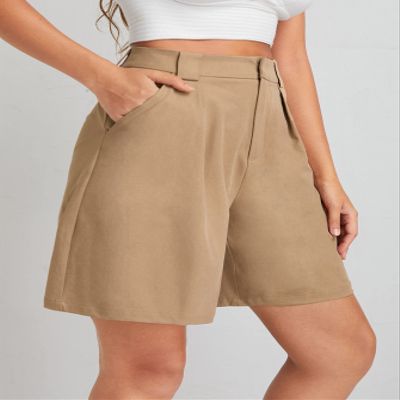 ABZEKH Shorts for Women Shorts Women's Shorts Fold Pleated Wide Leg Shorts Shorts (Color : Apricot, Size : X-Small)