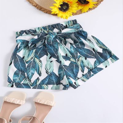 ABZEKH Shorts for Women Shorts Women's Shorts Tropical Print Paperbag Waist Shorts Shorts (Color : Multicolor, Size : X-Small)