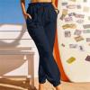 CHGBMOK Women's Cotton Linen Pants Elastic Drawstring Waist Harem Pants with Pockets Casual Solid Color Light Weight Trousers view 2