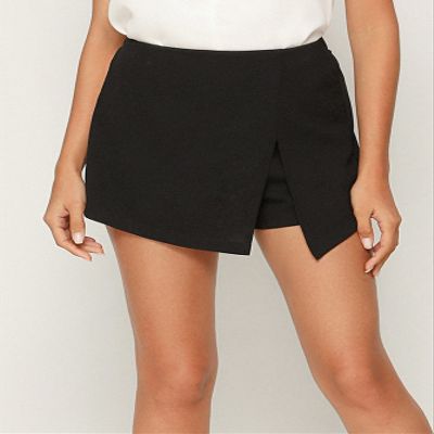ABZEKH Shorts for Women Shorts Women's Shorts Elastic Waist Split Front Skort Shorts (Color : Black, Size : Large)