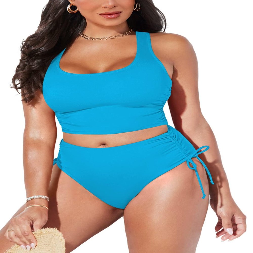 Pink Queen Women Bikini Sets Summer High Waisted Beach Vacation Tankini 2 Pcs Tummy Control Swimsuits 2026 Two Piece Swim Bathing Suit Size M, Sky Blue