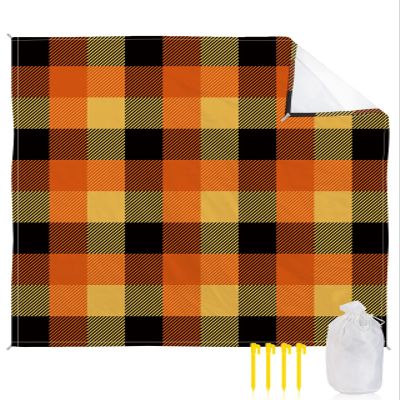 Beach Blanket Sandproof Oversized 83" x 79" Thanksgiving Buffalo Plaid Vintage Waterproof Quick Drying Sand Free Mat Fall Farmhouse Check Black Picnic Blankets for Outdoor Travel Camping Hiking Park