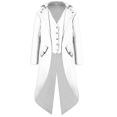 Men's Medieval Tailcoat Jacket Men Formal Long Sleeve Vintage Gothic Tuxedo Mens Suit Costume Steampunk Coat Men Halloween Frock Coat Men Victorian Outfit Men Pirate Coat White #d 4XL