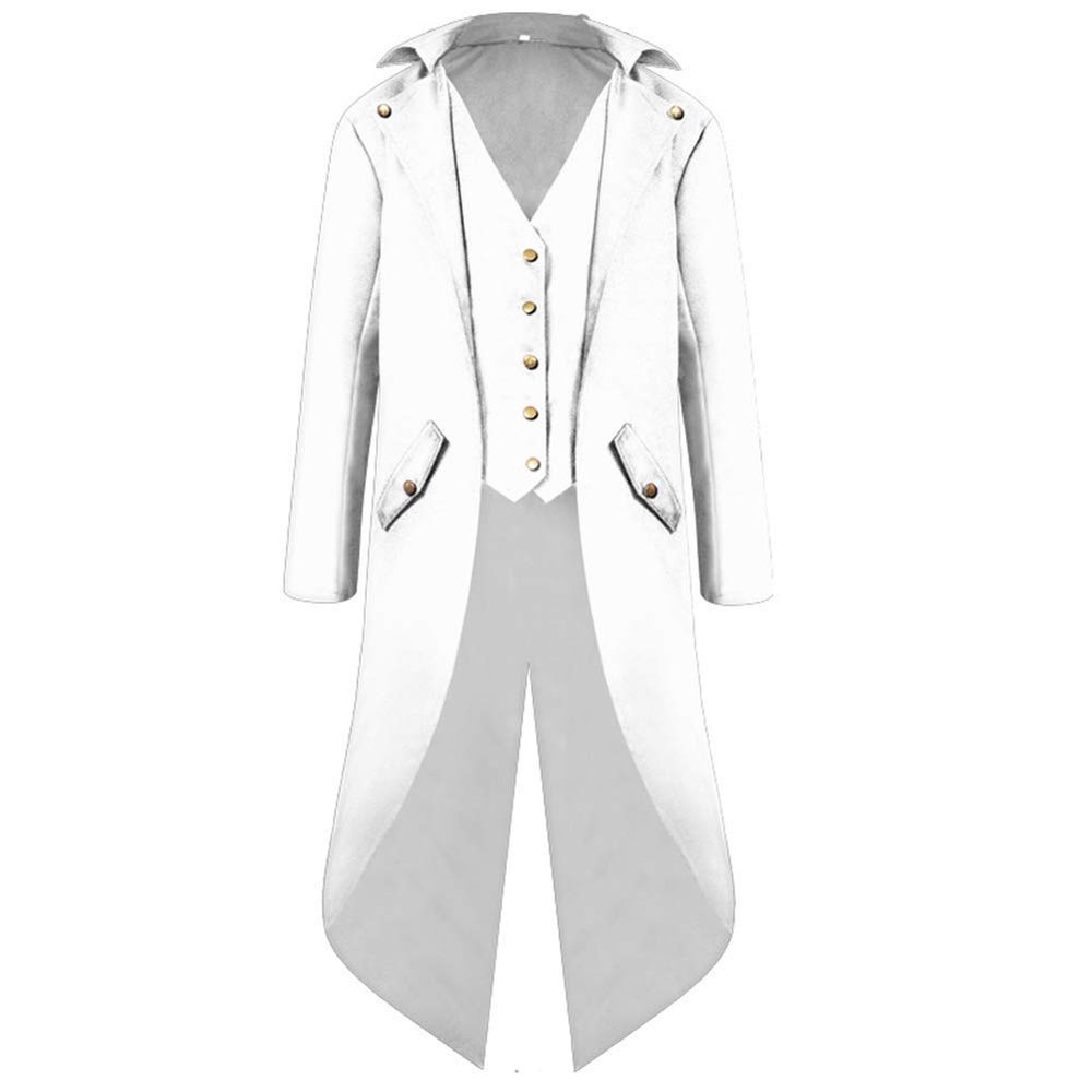 Men's Medieval Tailcoat Jacket Men Formal Long Sleeve Vintage Gothic Tuxedo Mens Suit Costume Steampunk Coat Men Halloween Frock Coat Men Victorian Outfit Men Pirate Coat White #d 4XL