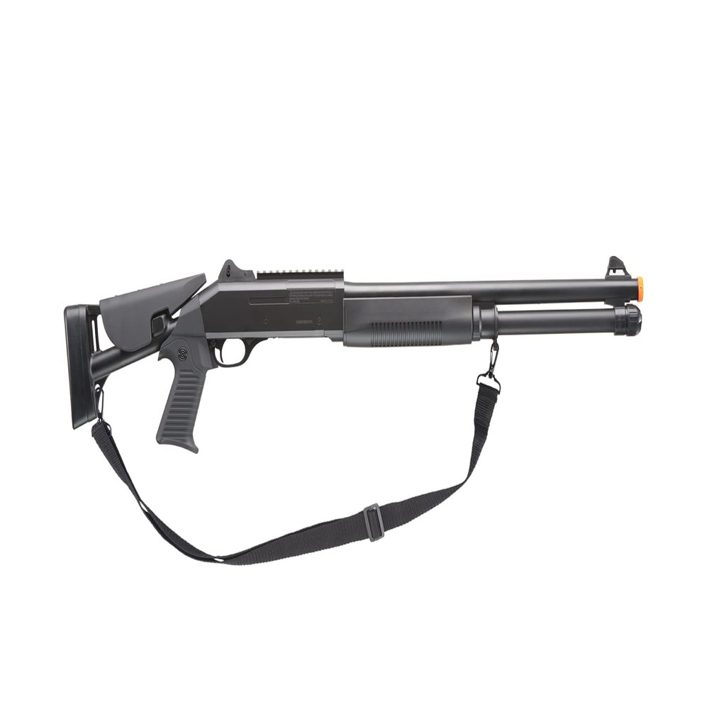 Powerful M3 Pump Action Multi Shot Airsoft Shotgun w/Retractable Stock - Black (320 FPS)