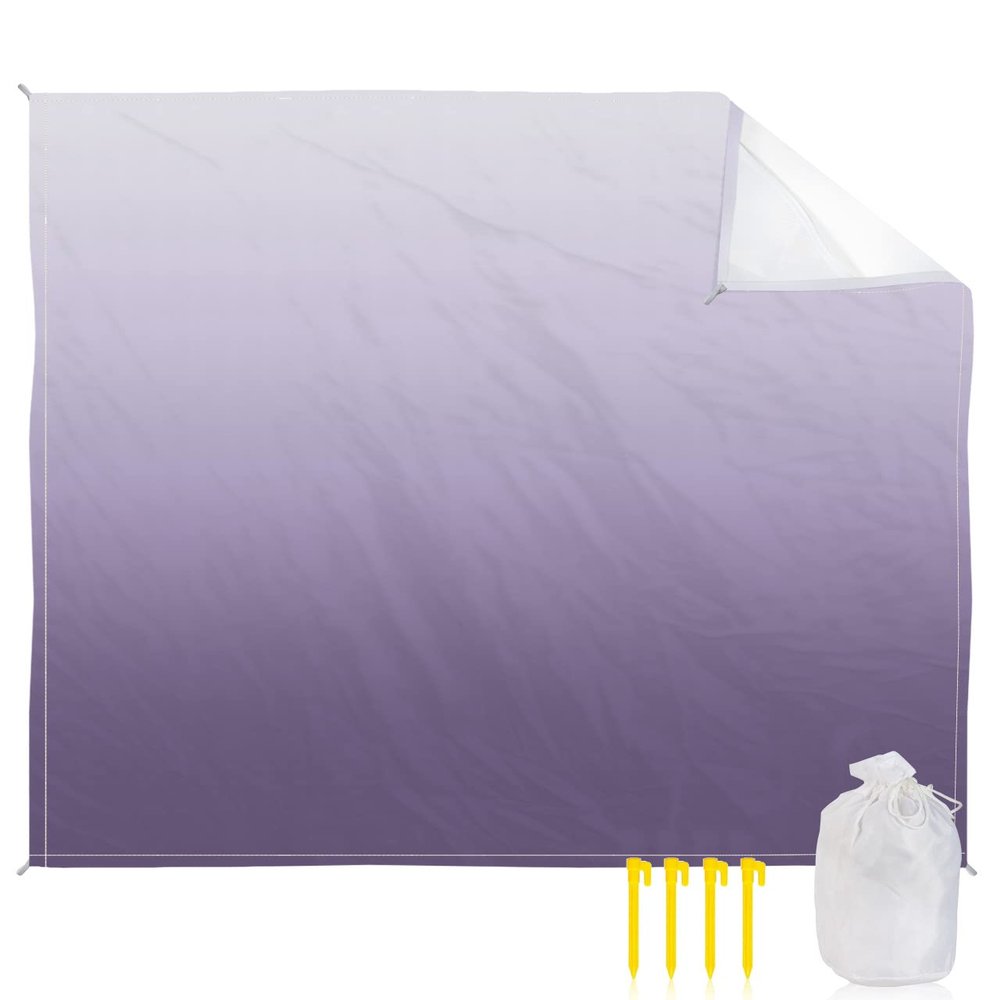 Beach Blanket Sandproof Oversized 83" x 79" Ombre Lavender Purple Waterproof Quick Drying Sand Free Mat White Texture Picnic Blankets for Outdoor Travel Camping Hiking Park