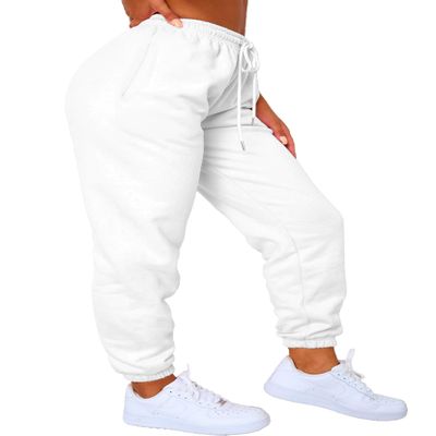 Waitfairy Sweatpants Women - High Waist Joggers Baggy, White XL