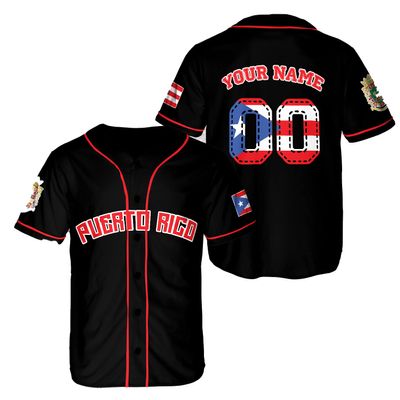 ThuhaTree Store Personalized Name & Number Sports Puerto Rico AOP Baseball Jersey Unisex XS-5XL, Crop Top Baseball Jersey XS-XL (Style 24)