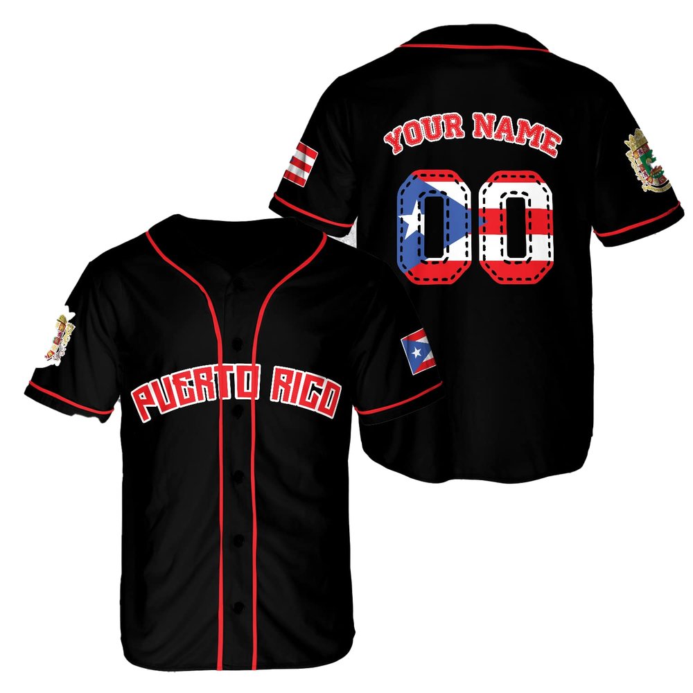 ThuhaTree Store Personalized Name & Number Sports Puerto Rico AOP Baseball Jersey Unisex XS-5XL, Crop Top Baseball Jersey XS-XL (Style 24)