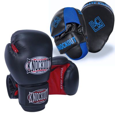 Boxing Gloves and Pads Focus Mitts Set for Kickboxing, Muay Thai MMA Training, Fitness Kit with Punching Pads for Martial Arts