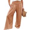 Canbebig Women's Cotton Linen Pants Elastic High Waist Loose Wide Leg Lounge Yoga Pants Tunic Waist Trousers with Pockets Coffee view 1