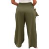 Canbebig Women's Cotton Linen Pants Elastic High Waist Loose Wide Leg Lounge Yoga Pants Tunic Waist Trousers with Pockets Army Green view 4