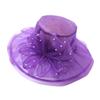 Women Vintage Sun Hat Church Wide Brim Wedding Dress Hats Flower Fascinator for Tea Party Bridal Cloche Bowler Hat Purple view 1