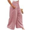 Canbebig Women's Cotton Linen Pants Elastic High Waist Loose Wide Leg Lounge Yoga Pants Tunic Waist Trousers with Pockets Pink view 4