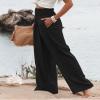 Canbebig Women's Cotton Linen Pants Elastic High Waist Loose Wide Leg Lounge Yoga Pants Tunic Waist Trousers with Pockets Black view 4