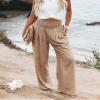 Canbebig Women's Cotton Linen Pants Elastic High Waist Loose Wide Leg Lounge Yoga Pants Tunic Waist Trousers with Pockets Khaki view 2