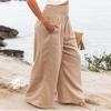 Canbebig Women's Cotton Linen Pants Elastic High Waist Loose Wide Leg Lounge Yoga Pants Tunic Waist Trousers with Pockets Khaki view 3