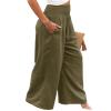 Canbebig Women's Cotton Linen Pants Elastic High Waist Loose Wide Leg Lounge Yoga Pants Tunic Waist Trousers with Pockets Army Green view 3
