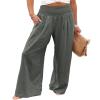 Canbebig Women's Cotton Linen Pants Elastic High Waist Loose Wide Leg Lounge Yoga Pants Tunic Waist Trousers with Pockets Dark Grey view 1