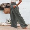 Canbebig Women's Cotton Linen Pants Elastic High Waist Loose Wide Leg Lounge Yoga Pants Tunic Waist Trousers with Pockets Dark Grey view 2