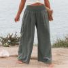 Canbebig Women's Cotton Linen Pants Elastic High Waist Loose Wide Leg Lounge Yoga Pants Tunic Waist Trousers with Pockets Dark Grey view 3