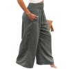 Canbebig Women's Cotton Linen Pants Elastic High Waist Loose Wide Leg Lounge Yoga Pants Tunic Waist Trousers with Pockets Dark Grey view 4