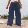 Canbebig Women's Cotton Linen Pants Elastic High Waist Loose Wide Leg Lounge Yoga Pants Tunic Waist Trousers with Pockets Navy view 3