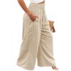 Canbebig Women's Cotton Linen Pants Elastic High Waist Loose Wide Leg Lounge Yoga Pants Tunic Waist Trousers with Pockets Beige view 4