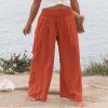 Canbebig Women's Cotton Linen Pants Elastic High Waist Loose Wide Leg Lounge Yoga Pants Tunic Waist Trousers with Pockets Orange view 3