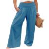 Canbebig Women's Cotton Linen Pants Elastic High Waist Loose Wide Leg Lounge Yoga Pants Tunic Waist Trousers with Pockets Blue view 1