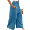 Canbebig Women's Cotton Linen Pants Elastic High Waist Loose Wide Leg Lounge Yoga Pants Tunic Waist Trousers with Pockets Blue view 4