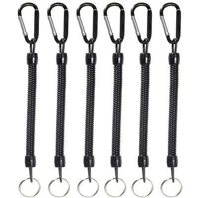 FANGBLUE 6Pcs Fishing Lanyards with Carabiner Boating Ropes Retention Ropes Holder Pliers Lip Bass Fishing Tackle for Safe Keeping Fishing Rod (Black)
