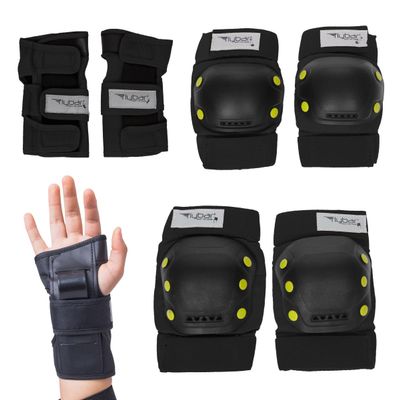 Flybar Knee and Elbow Pads, Wrist Guards Protective Safety Gear Set - Multi Sport Protection for Skateboarding, BMX, Pogoing, Inline Skating, Scooter - Kids, Teen & Adult Sizes (Yellow, Medium)