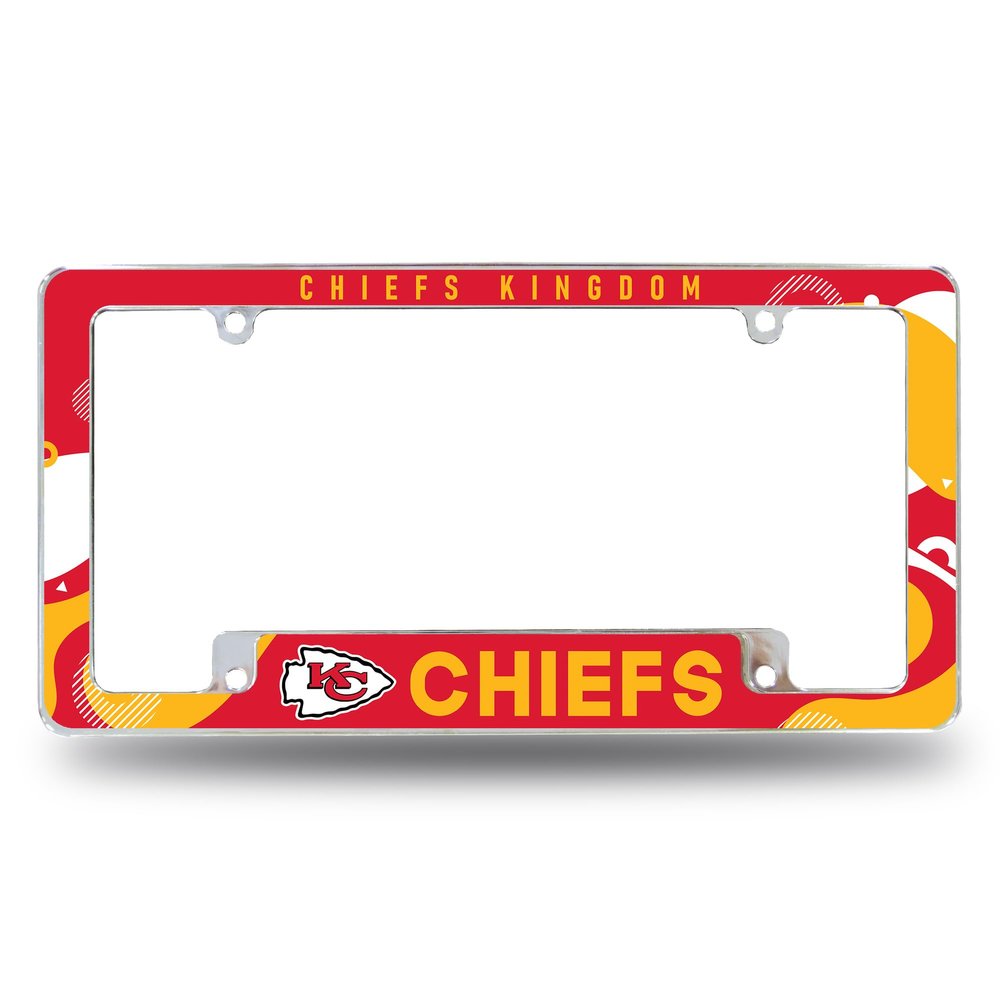 Rico Industries NFL Football Kansas City Chiefs Wave 12" x 6" Chrome All Over Automotive License Plate Frame for Car/Truck/SUV