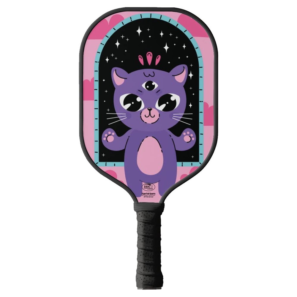 TigerTail Sports Purple Cat Colorful Design Pickleball Paddle, USA Pickleball Approved, Black Trim