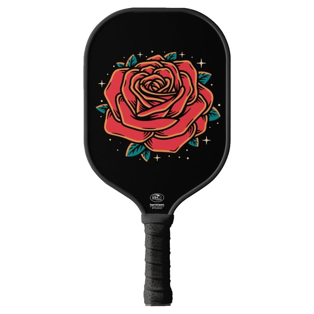 TigerTail Sports Red Rose Colorful Design Pickleball Paddle, USA Pickleball Approved, Black Trim