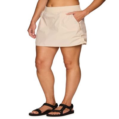 Avalanche Woven Skort for Women Quick Drying Hiking With Zipper Pockets Drawcord Ruched Side Running Attached Bike Short for Tennis, Golf, Fashion Bungee Light Beige L