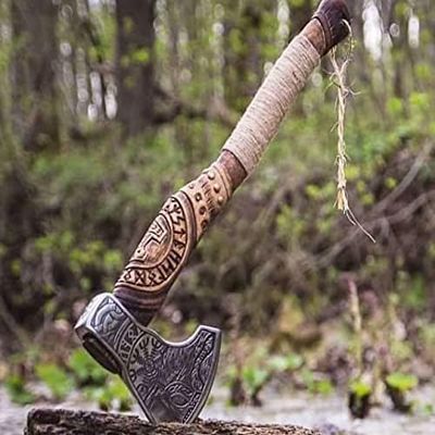 VIKING HOUSE Custom Handmade Carbon Steel Viking Axe,Valentine's Day Gift, Birthday Gift for him, Leather Wrapped Handle and Leather Sheath (KH-005)