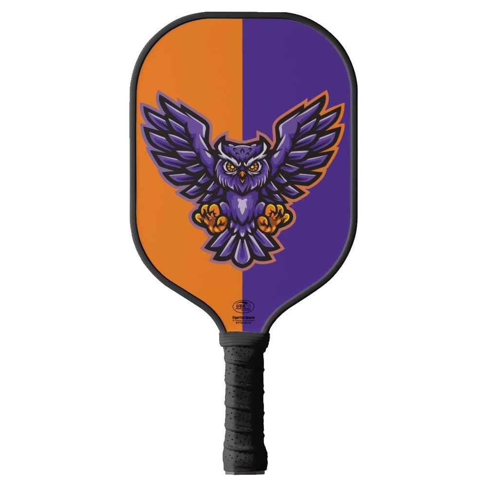 TigerTail Sports Orange & Purple Owl Design Colorful Design Pickleball Paddle, USA Pickleball Approved, Black Trim