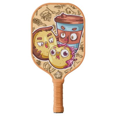 TigerTail Sports Coffee Cartoon Colorful Design Pickleball Paddle, USA Pickleball Approved, Tan Trim