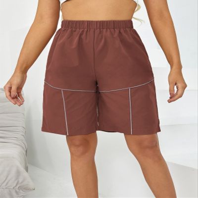 AMDMG Shorts for Women Shorts Women's Shorts Elastic Waist Contrast Piping Shorts Shorts (Color : Redwood, Size : X-Small)