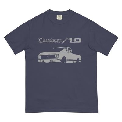 1972 Chevy C10 Restomod Slammed Low Rider Pickup Truck Club Show Custom 10 Mens Garment-Dyed Heavyweight t-Shirt True Navy