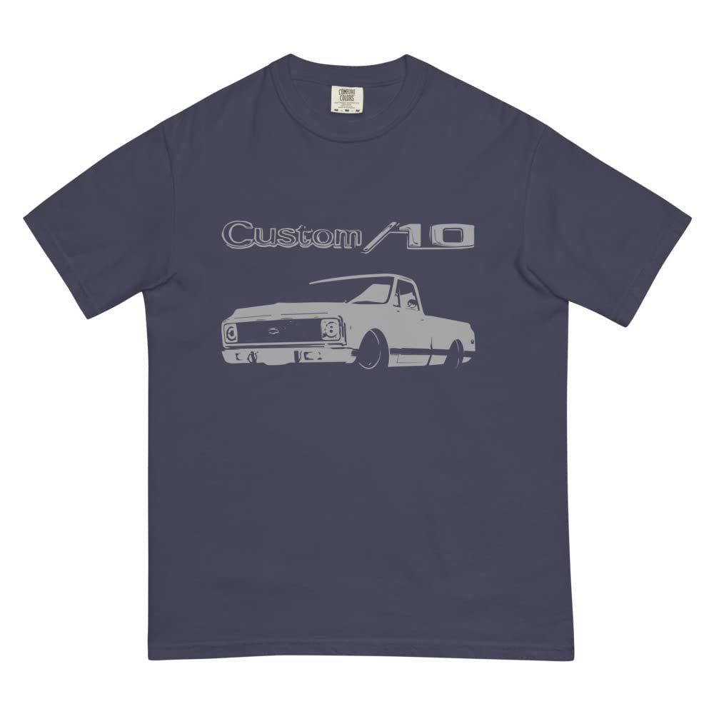 1972 Chevy C10 Restomod Slammed Low Rider Pickup Truck Club Show Custom 10 Mens Garment-Dyed Heavyweight t-Shirt True Navy