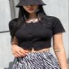 Womens Summer Tops Sexy Casual T Shirts for Women Lace Trim Button Front Crop Tee (Color : Black, Size : Large) view 4
