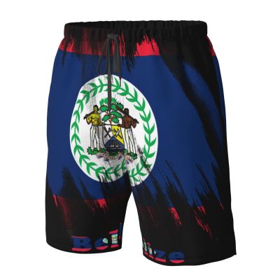 Belize Flag Belizean Men's Beach Shorts Drawstring Quick Dry Running Athletic Shorts Comfortable Loose Gym Shorts Swimsuit Pants with Pockets Medium White